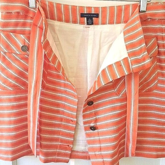 Tommy Hilfiger Orange And White Striped Button-Down Skirt size 10 - Picture 2 of 5